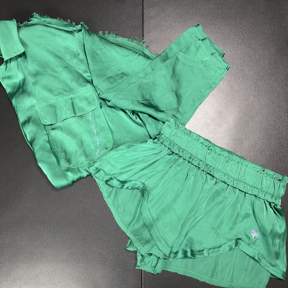 Intimately Free People Like Honey Meadow Green Pajama PJ Shirt & Shorts Size S